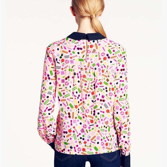 Kate Spade New York x Darcel Shelley New York City Graphic Print L/S Silk Blouse - Picture 2 of 12